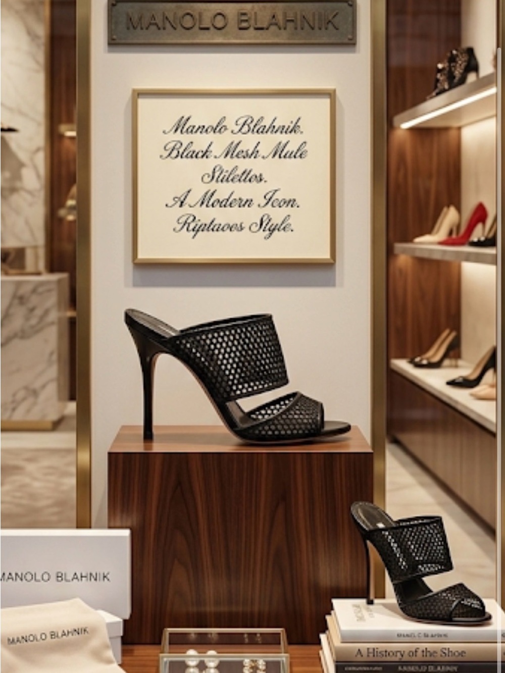 Manolo Blahnik Black Mesh Mule Stilettos - Elegant, Sleek; Style - Riptaoos